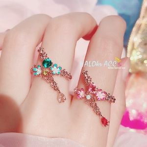 rose gold adjustable ring- green